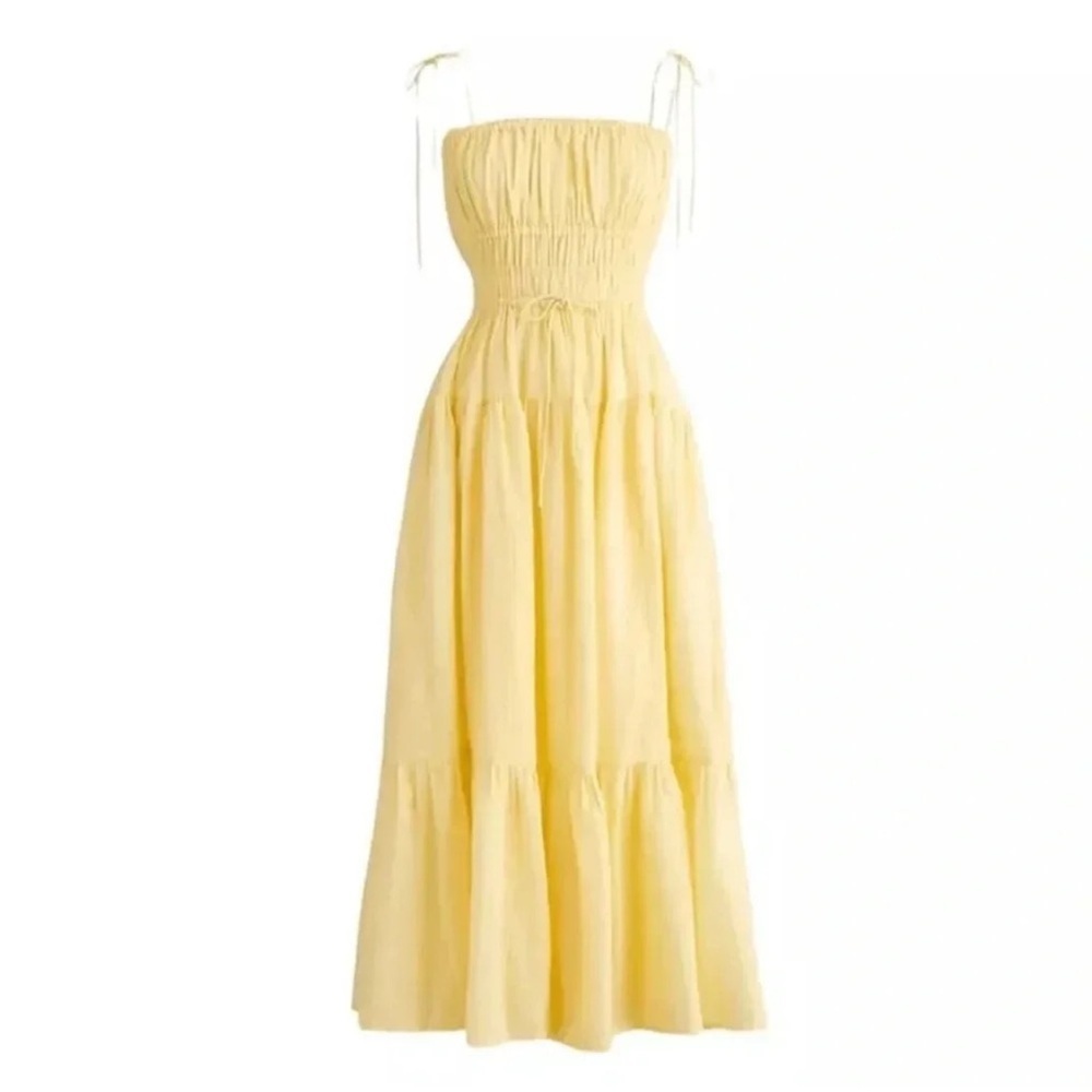 J. Crew Clio Yellow Smocked Tiered Midi Dress